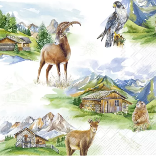 1 serviette en papier montagne - bouquetin - aigle - marmotte - ref 2635
