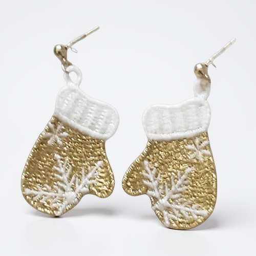 Spécial noël boucles d'oreilles brodées forme de gants