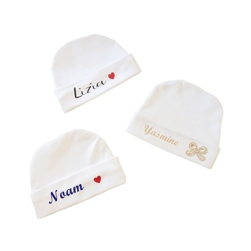 Bonnet naissance coton personnalisé, bonnet maternité nouveau né