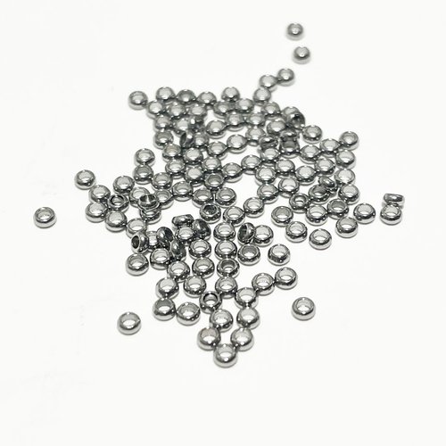 Acier inoxydable. 180 perles à écraser 1,9 mm, enfilage 1 mm. argenté