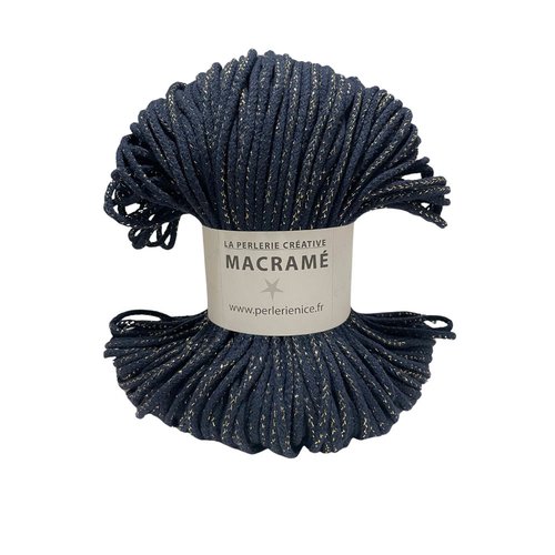 3 mm. écheveau coton tissé 100 m. 3 mm. bleu marine filet or