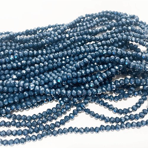 4x3 mm, fil de perles verre facettes, bleu jeans métallique. fil 40 cm
