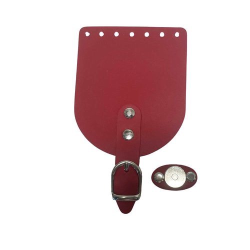10x12 cm. kit rabat pour fabrication sac au crochet. cuir véritable rouge
