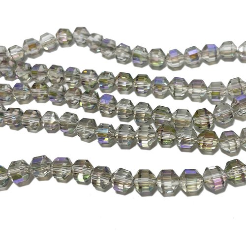 5 perles, grosse toupie 7 mm, fumé facettes iris