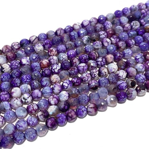 6 mm. perles agate teintée violet à facettes. fil de 60-63 perles