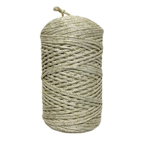 200 m. bobine de corde tissée 3 mm, ivoire avec filet doré. polyester.