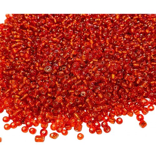 225 g. 2 mm, perles de rocaille, rouge brillant.