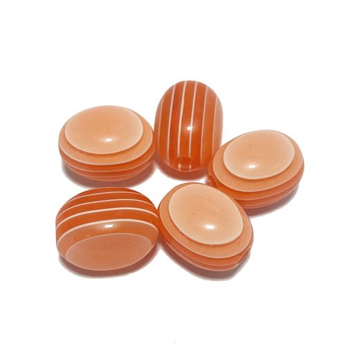 12 mm. 5 perles ovales en plastique, corail acidulé