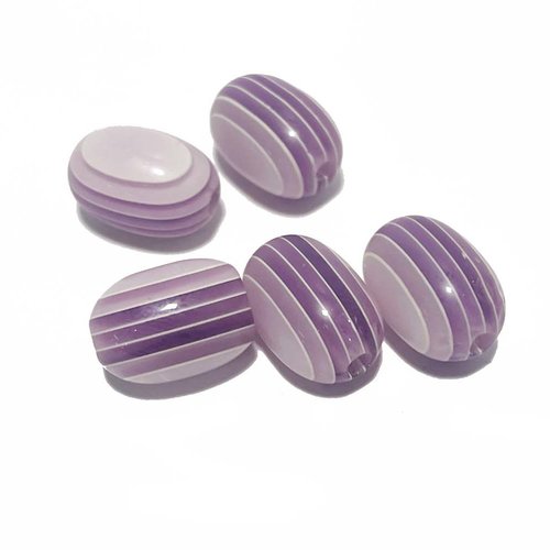 12 mm. 5 perles ovales en plastique, violet