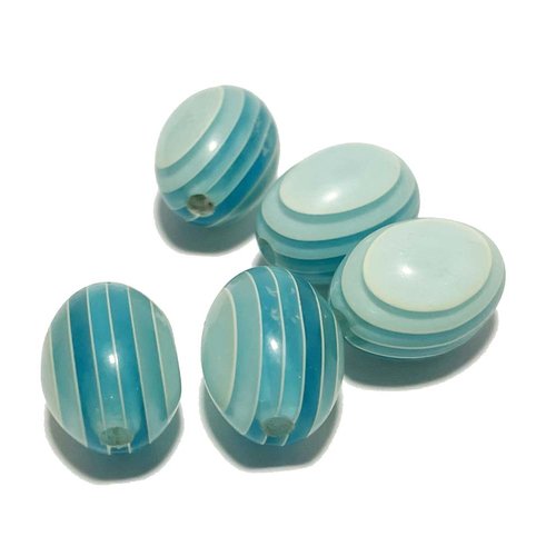 12 mm. 5 perles ovales en plastique, turquoise