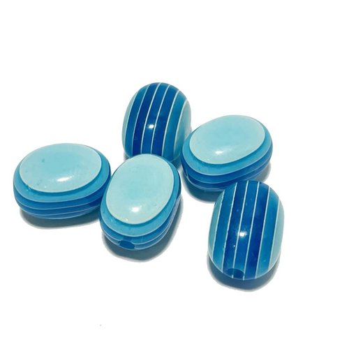 12 mm. 5 perles ovales en plastique, bleu azur