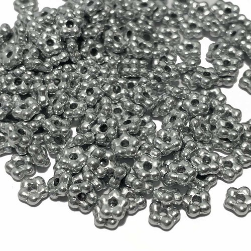 50 p. 5 mm perles séparateurs fleurs. verre plaqué aluminum