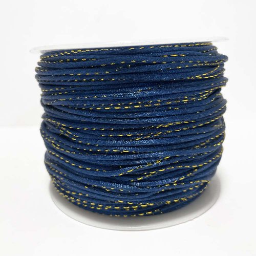 1,5 mm. 1 m cordon queue de rat bleu marine filet or. polyester