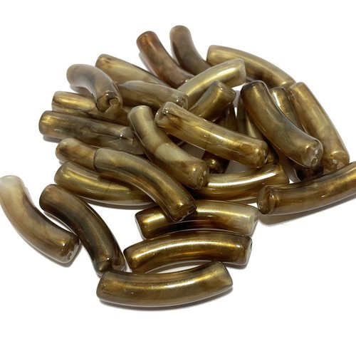 10 perles tubes courbés acrylique topaze doré. 32 mm
