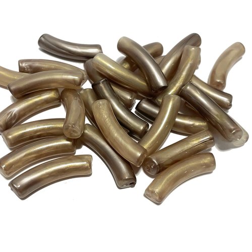10 perles tubes courbés acrylique taupe nacré. 32 mm