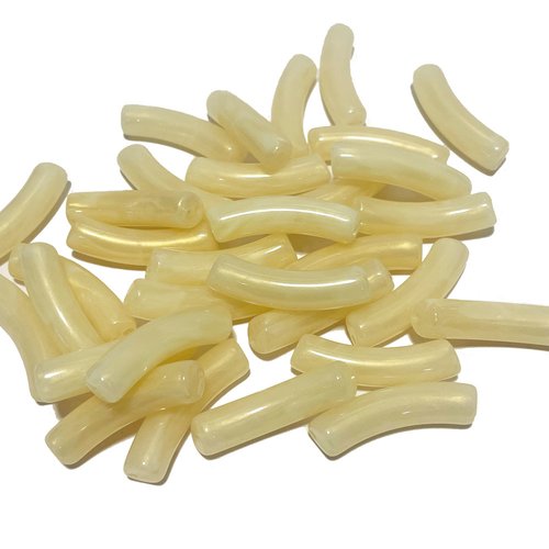 10 perles tubes courbés acrylique ivoire. 32 mm