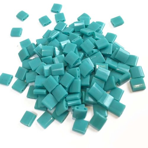 Miyuki tila beads, turquoise. 5*5*1,9 mm. 60 perles - 5 grammes