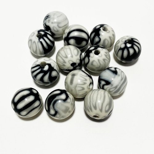 12 mm, boule acrylique, noir et blanc