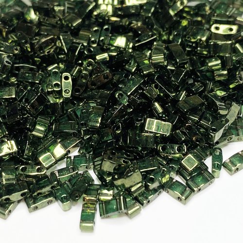5 g, half tila beads, vert bouteille. 5*2,3*1,9 mm