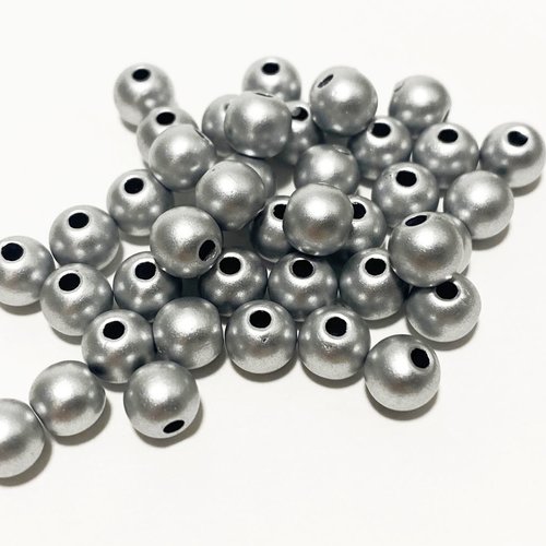6 mm, perles acrylique argentées satinées.