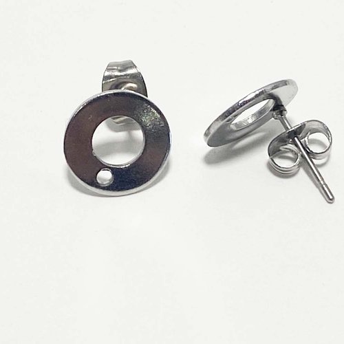 10 mm. supports boucles d'oreille acier inoxydable. 2 paires. argenté