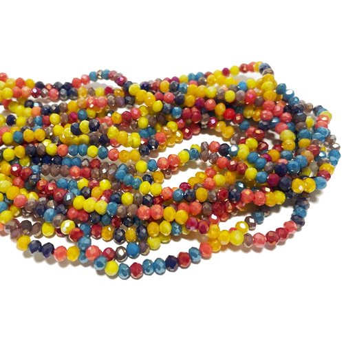 3*3,5 mm. perles en verre à facettes multicolores. vendu par fil d'environ 140 p.