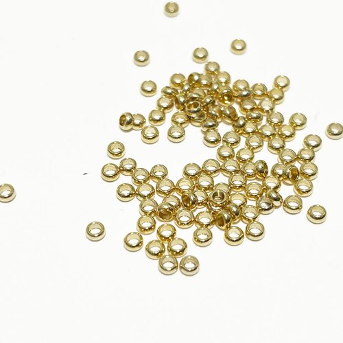 Acier inoxydable. 180 perles à écraser 1,9 mm, enfilage 1 mm. plaqué or 18 k