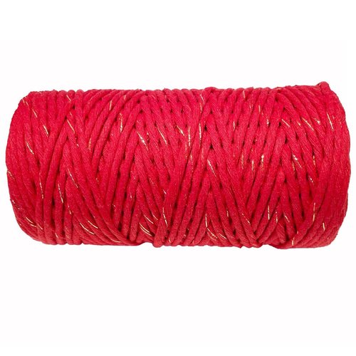 100 m. corde coton peigné rouge et or. 3 mm.