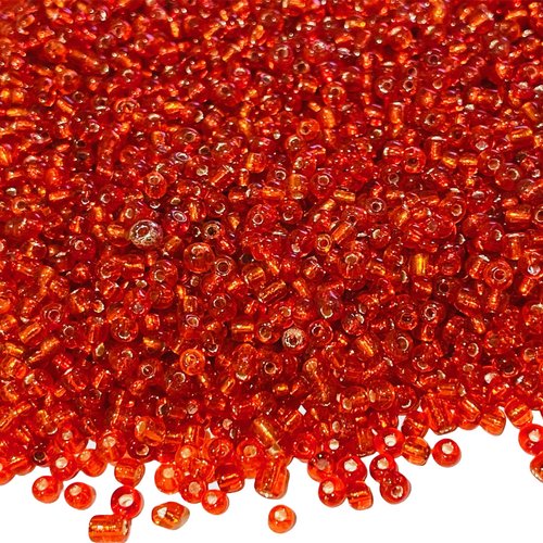 30 g. perles de rocaille en verre 3 mm. rouge