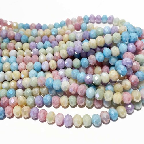 8 *6 mm. perles verre facettes multicolores opaques. env. 66 p