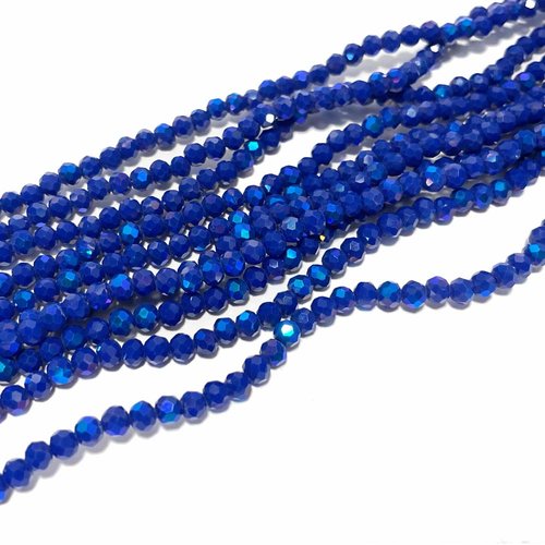 4 *3 mm. perles verre à facettes. bleu roi brillant. env 125 p