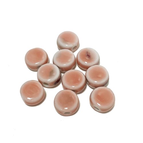 10 mm. perle palet en céramique brillante. rose