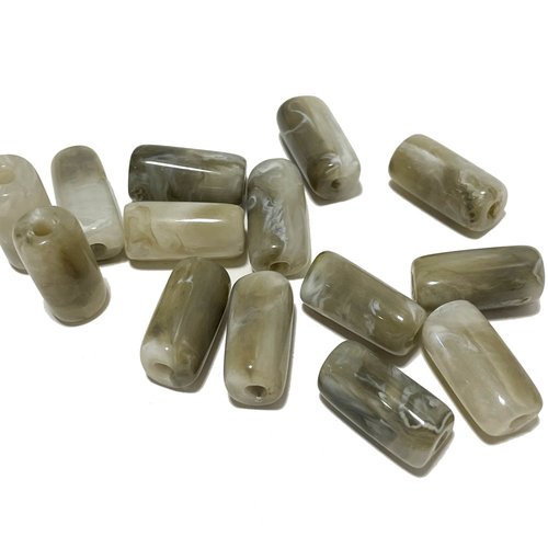 12x8 mm. perle tube en résine. gris marbré