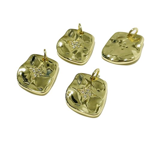 15x13 mm. pendentif laiton plaqué or 18k et zircon