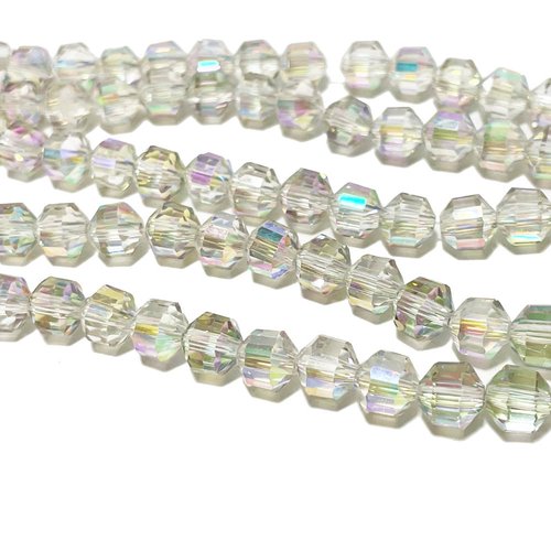 5 perles, grosse toupie 7 mm, transparent facettes iris