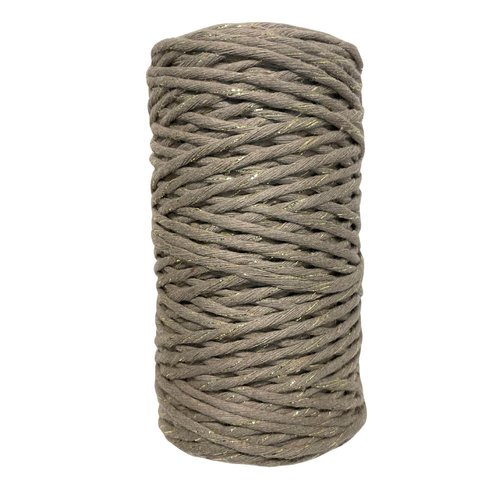 100 m, corde coton peigné 3mm, taupe filet or 3 mm. 1 bobine