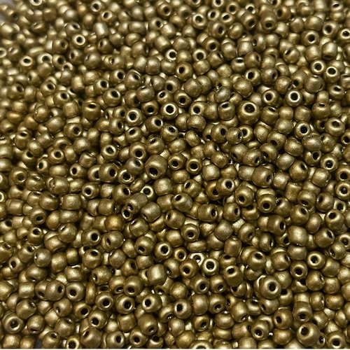 225 g. perles de rocaille 2 mm. vieil or mat