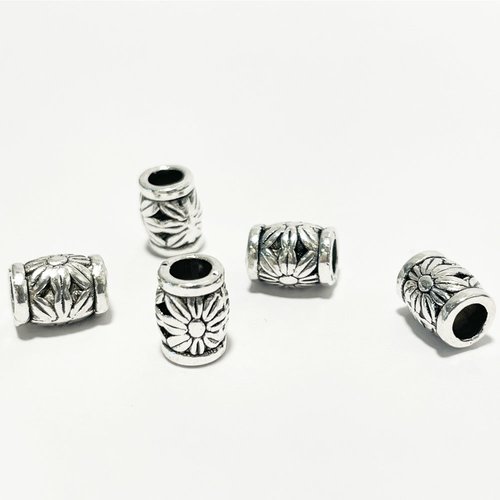 10 mm . perle tube gravée en zamac argenté. création bijoux