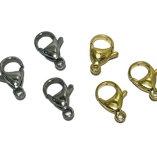16 mm. fermoir mousqueton acier inoxydable argenté