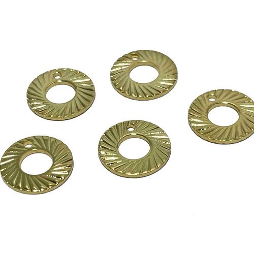 10 mm. breloque ronde évidée avec stries. acier inoxydable