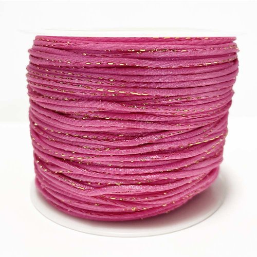 1,5 mm. 1 m cordon queue de rat rose filet or. polyester