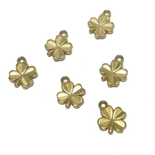 9 mm. breloque trèfle acier inoxydable. plaqué or 18 k.