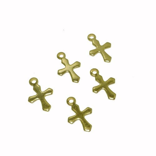 9 * 5 mm. mini breloque croix. acier inoxydable doré