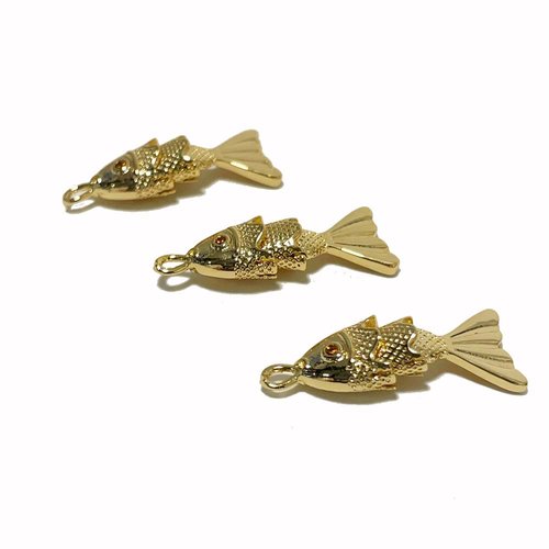 22 mm. pendentif poisson laiton plaqué or 18 k