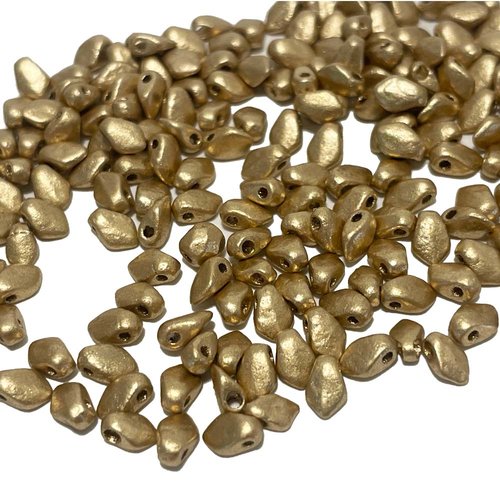 100 perles gekko gouttes verre tchèque doré mat.