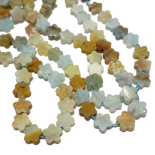 6 mm. amazonite naturelle 5 perles fleurs plates