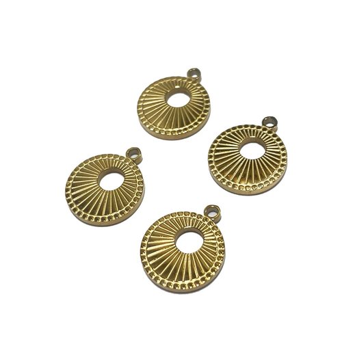 13 mm, breloque ronde acier inoxydable 316 l, plaqué or 18 k