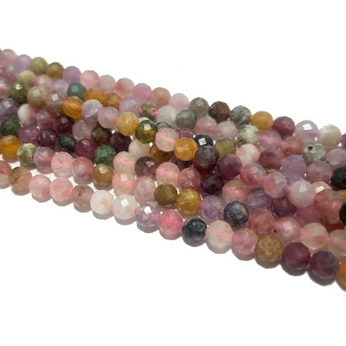 4 mm. perles tourmaline naturelle à facettes. fil 96 p