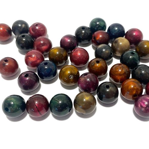 20 perles acrylique 12 mm, rond, multicolores