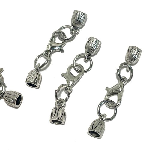 Set fermoir embout cordon 3 mm. zamac argenté